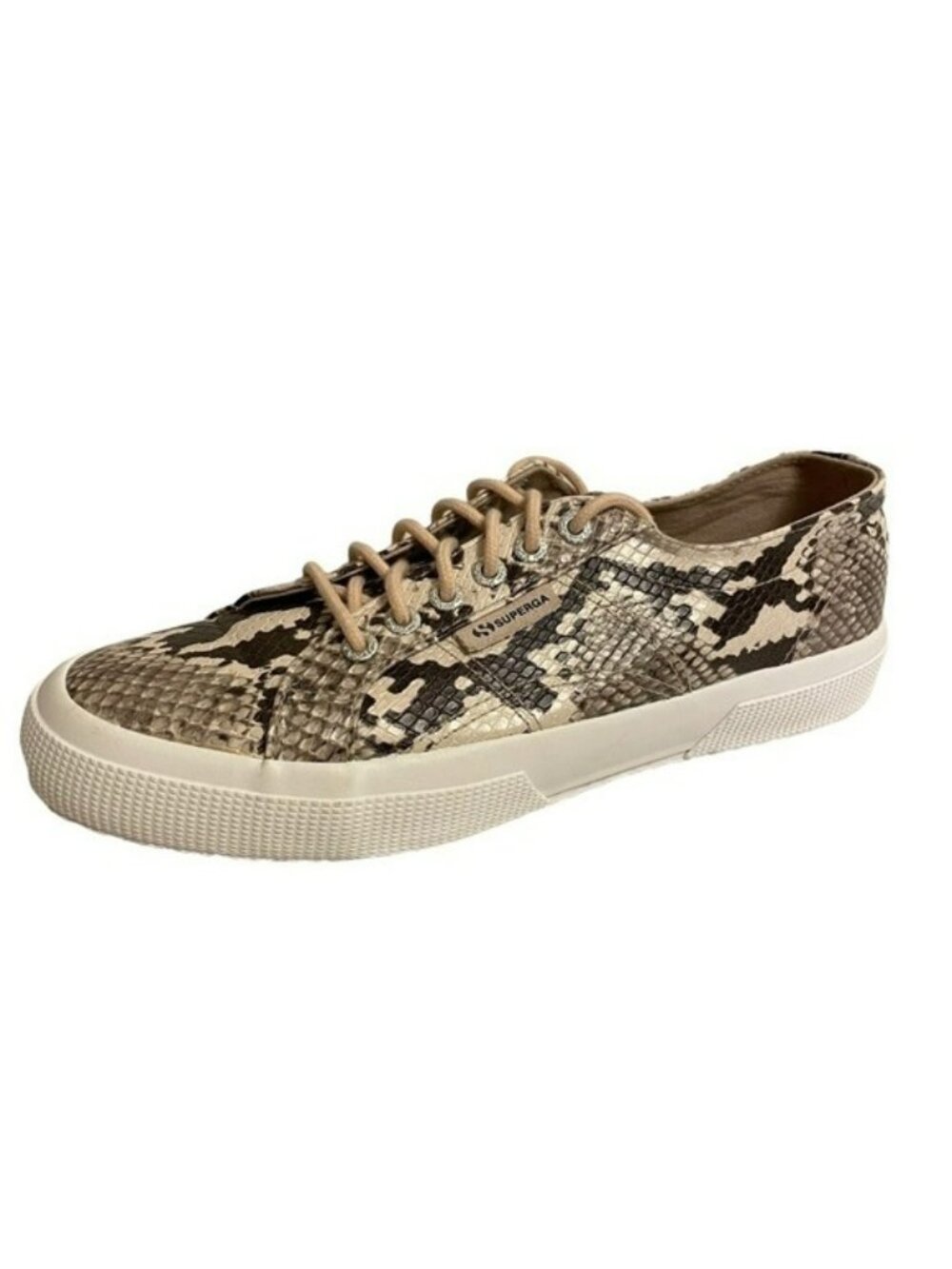 Superga Sneakers Women’s Size 9.5 Snakeskin Reptile Black Beige Multi Lace Up